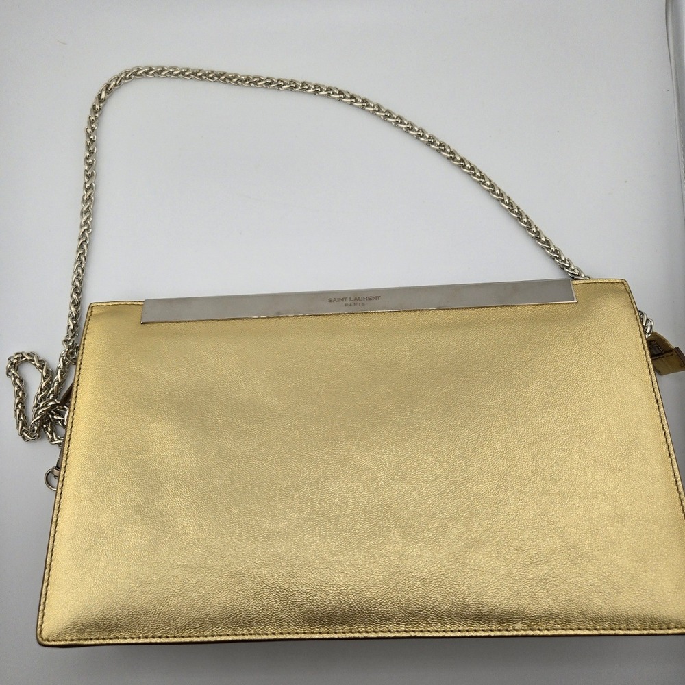Saint Laurent Luteia Gold Metallic Leather Clutch Bag with Chain COA - Picture 11 of 11